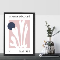 ARTZE Matisse Floral Cutout Pink & Blue Framed Print SIZE: A2 with Black Frame in Navy - Size: A4 - thumbnail 2