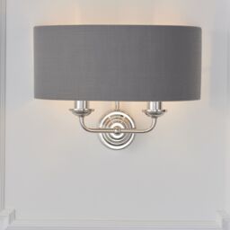 Loops Wall Light - Bright Nickel Plate & Charcoal Fabric - 2 x 40W E14 - Dimmable in Metallics - thumbnail 4