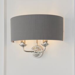 Loops Wall Light - Bright Nickel Plate & Charcoal Fabric - 2 x 40W E14 - Dimmable in Metallics - thumbnail 5