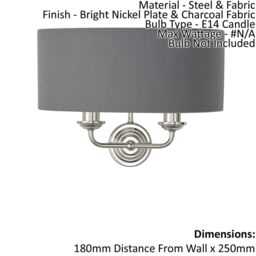 Loops Wall Light - Bright Nickel Plate & Charcoal Fabric - 2 x 40W E14 - Dimmable in Metallics - thumbnail 2