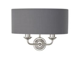 Loops Wall Light - Bright Nickel Plate & Charcoal Fabric - 2 x 40W E14 - Dimmable in Metallics