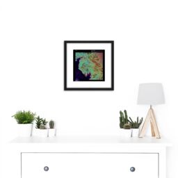 Artery8 Science Map Satellite Lake District Cumbria UK Reproduction 8X8 Inch Square Wooden Framed Wall Art Print Picture with Mount in Black - thumbnail 2