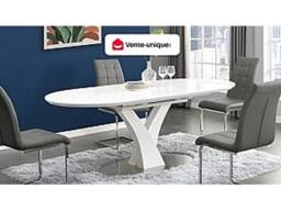 Vente-unique Extendable Dining Table for 6 To 8 People - MDF & Stainless Steel in White - thumbnail 4