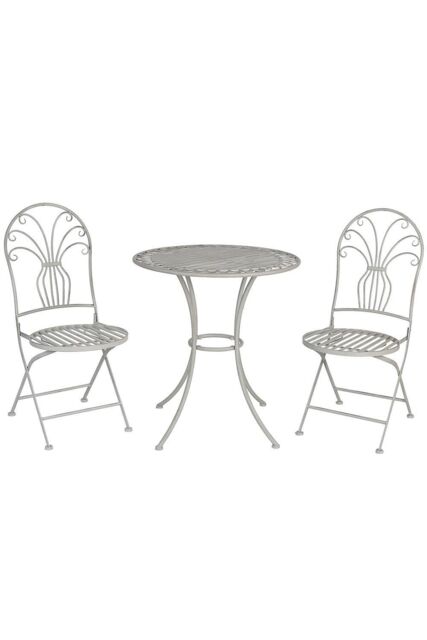 Glamhaus Metal Bistro 3 Piece Set Garden Patio Furniture Antique Grey - image 1