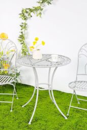 Glamhaus Metal Bistro 3 Piece Set Garden Patio Furniture Antique Grey - thumbnail 5