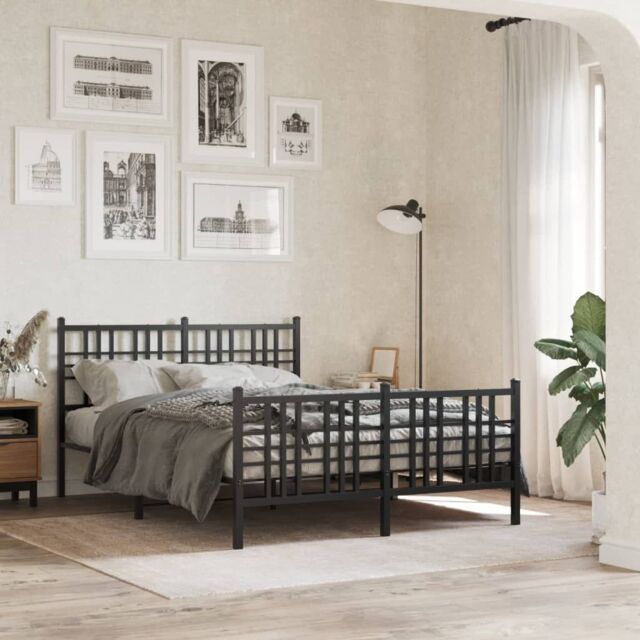 Berkfield Home Metal Bed Frame without Mattress with Footboard Black 137x190cm - Size: 137x190 cm - image 1