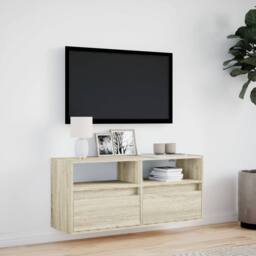 Berkfield Home TV Wall Cabinet with LED Lights Sonoma Oak 100x31x45 cm in Brown - Size: 100 x 31 x 45 cm - thumbnail 4