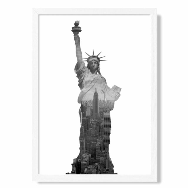 ARTZE Abstract Statue of Liberty New York Black & White Photo Framed Print SIZE: A4 with White Frame - image 1