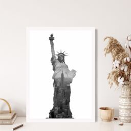 ARTZE Abstract Statue of Liberty New York Black & White Photo Framed Print SIZE: A4 with White Frame - thumbnail 2