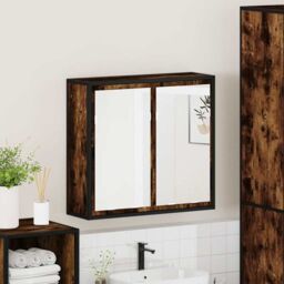 Berkfield Home Bathroom Mirror Cabinet Smoked Oak 65x20x60 cm Engineered Wood in Brown - Size: 65 x 20 x 60 cm - thumbnail 4