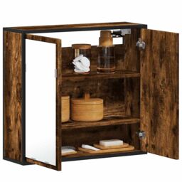 Berkfield Home Bathroom Mirror Cabinet Smoked Oak 65x20x60 cm Engineered Wood in Brown - Size: 65 x 20 x 60 cm - thumbnail 1