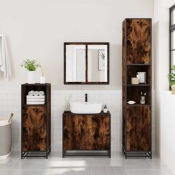 Berkfield Home Bathroom Mirror Cabinet Smoked Oak 65x20x60 cm Engineered Wood in Brown - Size: 65 x 20 x 60 cm - thumbnail 3