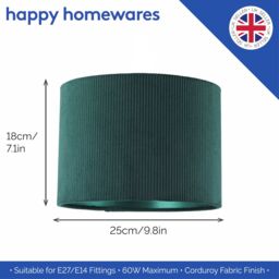 Happy Homewares Soft Ribbed Corduroy Fabric Lamp Shade with Inner Matching Satin Lining in Dark Green - Size: 10 inches - thumbnail 6
