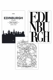 ARTZE Set of 3 EDINBURGH Skyline Street Map City Prints Art Posters in Black - Size: W50 cm x H70 cm - thumbnail 1