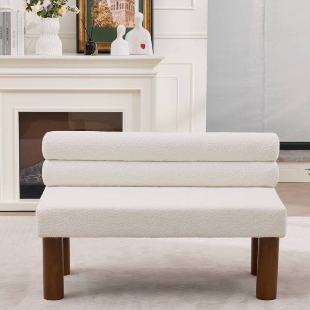 Matteo White Upholstered Boucle Accent Bench with Rolled Backrest - image 1