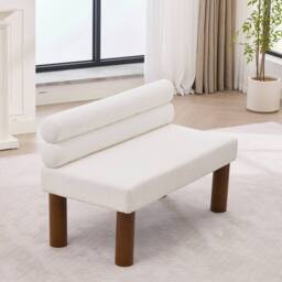 Matteo White Upholstered Boucle Accent Bench with Rolled Backrest - thumbnail 8
