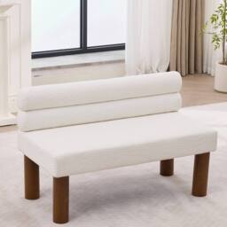 Matteo White Upholstered Boucle Accent Bench with Rolled Backrest - thumbnail 3