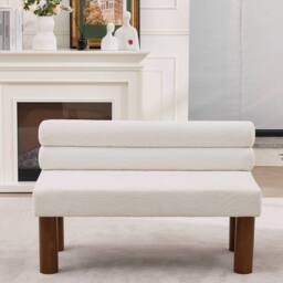 Matteo White Upholstered Boucle Accent Bench with Rolled Backrest - thumbnail 1