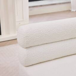 Matteo White Upholstered Boucle Accent Bench with Rolled Backrest - thumbnail 2