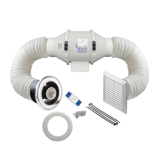 Havendro Powerful Inline Bathroom Shower Fan Kit 100mm with Timer in White - image 1