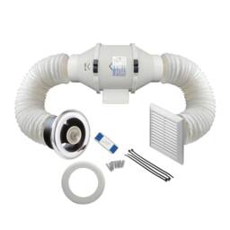 Havendro Powerful Inline Bathroom Shower Fan Kit 100mm with Timer in White - thumbnail 1
