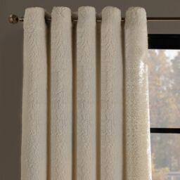 OHS Teddy Fleece Eyelet Curtains Thermal Pair Ready Made Soft Thick Fabric Ring Top in Cream - Size: 168 cm width x 229 cm drop - thumbnail 2