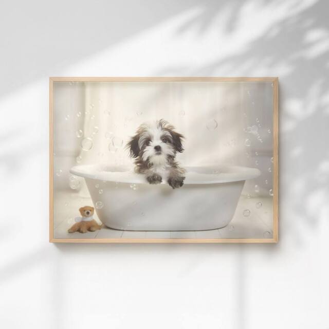60 SECOND MAKEOVER Shih Tzu In The Bath Quirky Animal Print - Size: A4 - image 1