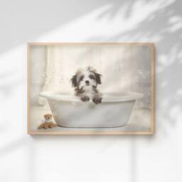 60 SECOND MAKEOVER Shih Tzu In The Bath Quirky Animal Print - Size: A4 - thumbnail 1