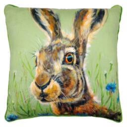 Louise Brown Hazel Hare Filled Cushion in Lime - thumbnail 1