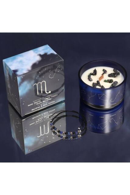 KDMD Scorpio Zodiac Crystal Candle & Gemstone Bracelet Set in Blue - image 1