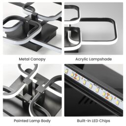 Pheashine Modern LED ceiling light, White Light 6500K, 56cm long, Indoor Use in Black - thumbnail 3