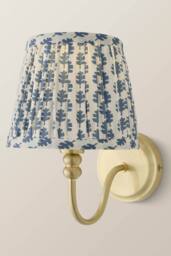 ValueLights Binky Rechargeable Brushed Gold Wall Light with Floral Pleated Shade in Mid Blue - thumbnail 3