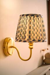 ValueLights Binky Rechargeable Brushed Gold Wall Light with Floral Pleated Shade in Mid Blue - thumbnail 2