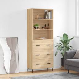 Berkfield Home Highboard Sonoma Oak 69.5x34x180 cm Engineered Wood in Light Tan - thumbnail 2