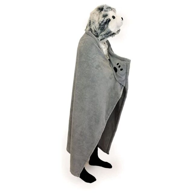 Noxxiez Husky Dog Hooded Animal Blanket in Grey