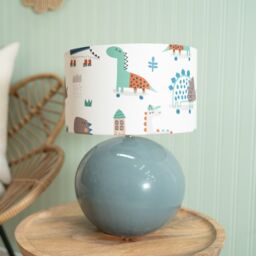 ValueLights Bosco Eucalyptus Teal Globe Ceramic Table Lamp with Cartoon Dino Lamp Shade - thumbnail 3
