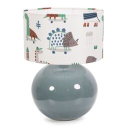 ValueLights Bosco Eucalyptus Teal Globe Ceramic Table Lamp with Cartoon Dino Lamp Shade - thumbnail 2