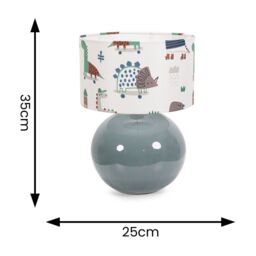 ValueLights Bosco Eucalyptus Teal Globe Ceramic Table Lamp with Cartoon Dino Lamp Shade - thumbnail 4
