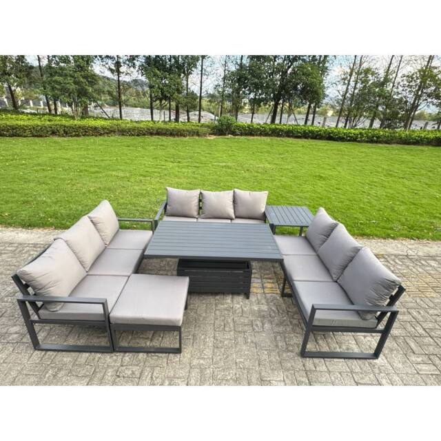 Fimous Aluminum U-Shaped 10-Seater Dining Set with Lifting Table in Dark Grey - image 1