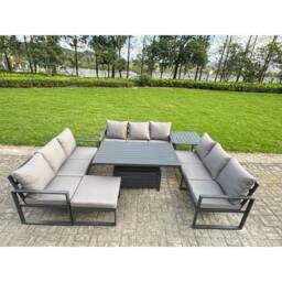 Fimous Aluminum U-Shaped 10-Seater Dining Set with Lifting Table in Dark Grey - thumbnail 1