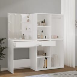 Berkfield Home LED Dressing Table with 2 Cabinets White Engineered Wood - thumbnail 5