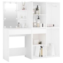 Berkfield Home LED Dressing Table with 2 Cabinets White Engineered Wood - thumbnail 3