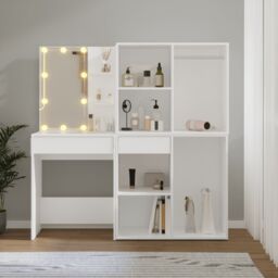 Berkfield Home LED Dressing Table with 2 Cabinets White Engineered Wood - thumbnail 4