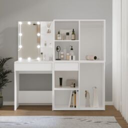 Berkfield Home LED Dressing Table with 2 Cabinets White Engineered Wood - thumbnail 1