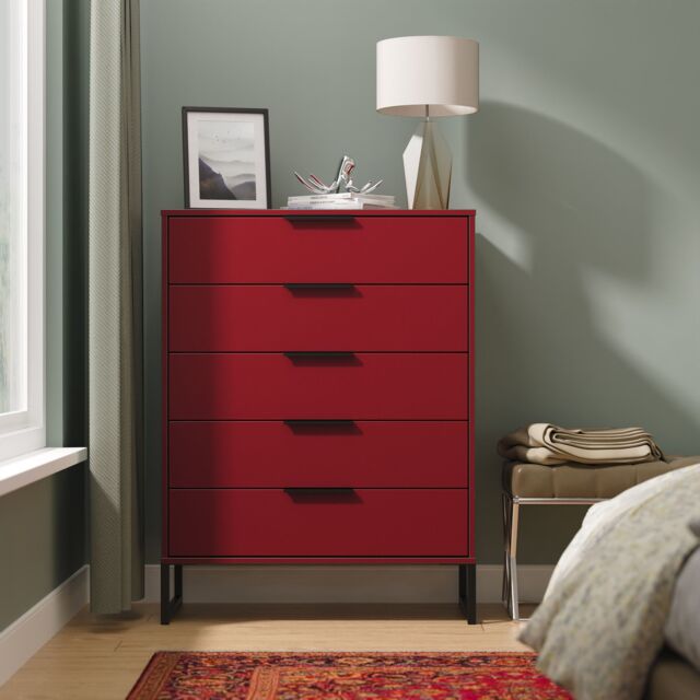 Ready Assembled 2 U Fuji 5 Drawer Chest (Ready Assembled) in Dark Red - image 1