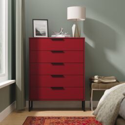 Ready Assembled 2 U Fuji 5 Drawer Chest (Ready Assembled) in Dark Red - thumbnail 1