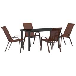 Berkfield Home 5 Piece Garden Dining Set Brown Textilene & Steel - thumbnail 1