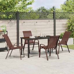 Berkfield Home 5 Piece Garden Dining Set Brown Textilene & Steel - thumbnail 4