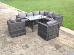 Fimous Rattan Corner Sofa Set Garden Furniture With 2 Chairs & Dining Table Right Hand in Dark Grey - thumbnail 2