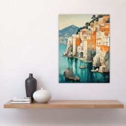 Artery8 Amalfi Coast Artwork Blue Orange Green Coastal Village Italy Landscape Large Wall Unframed Art Poster Print Thick Paper 18X24 Inch - thumbnail 4
